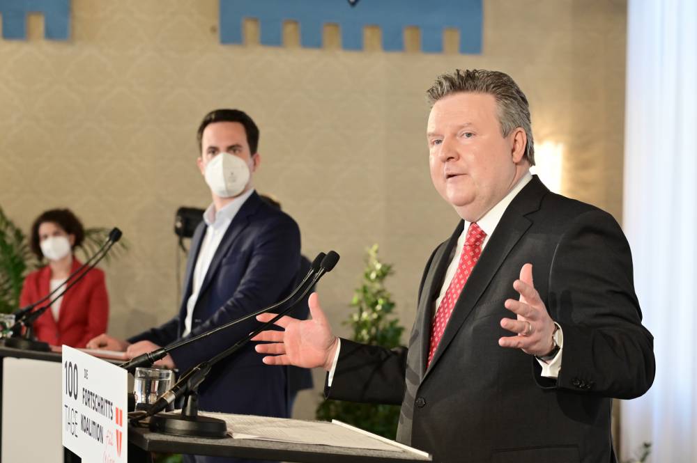 "100 Tage Fortschrittskoalition? mit Bürgermeister Michael Ludwig (SPÖ), Vizebürgermeister Christoph Wiederkehr (NEOS)